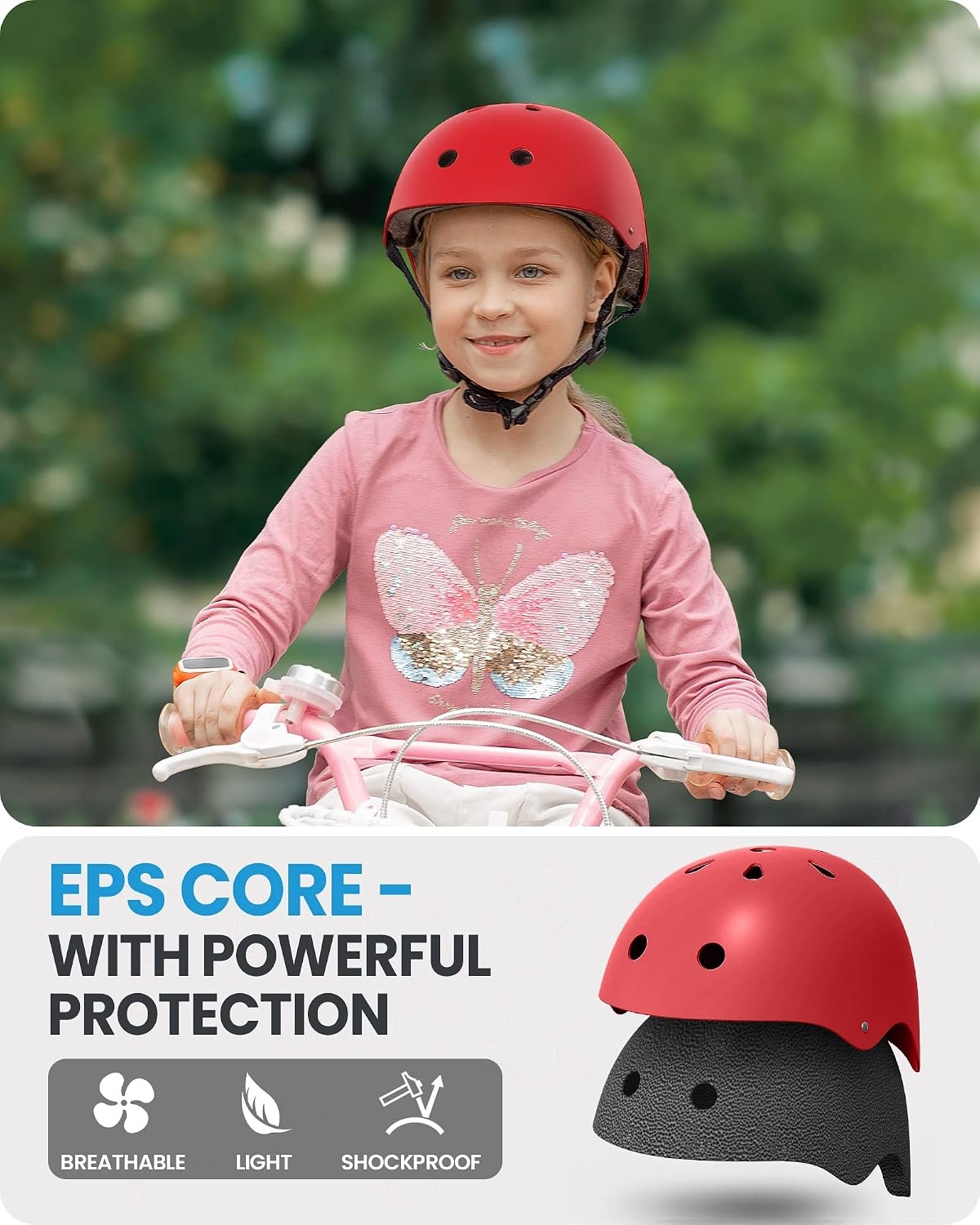 image:imageOutdoorMaster Kids Bike Helmet Adjustable for Cycling amp Skating ABS shell EPS foam Breathable washable liners CPSC certified Adjustable dial amp strap Toddler to youth fitMatte Red