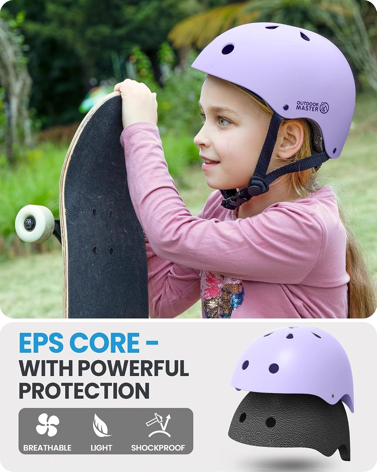 image:imageOutdoorMaster Kids Bike Helmet Adjustable for Cycling amp Skating ABS shell EPS foam Breathable washable liners CPSC certified Adjustable dial amp strap Toddler to youth fitLavender