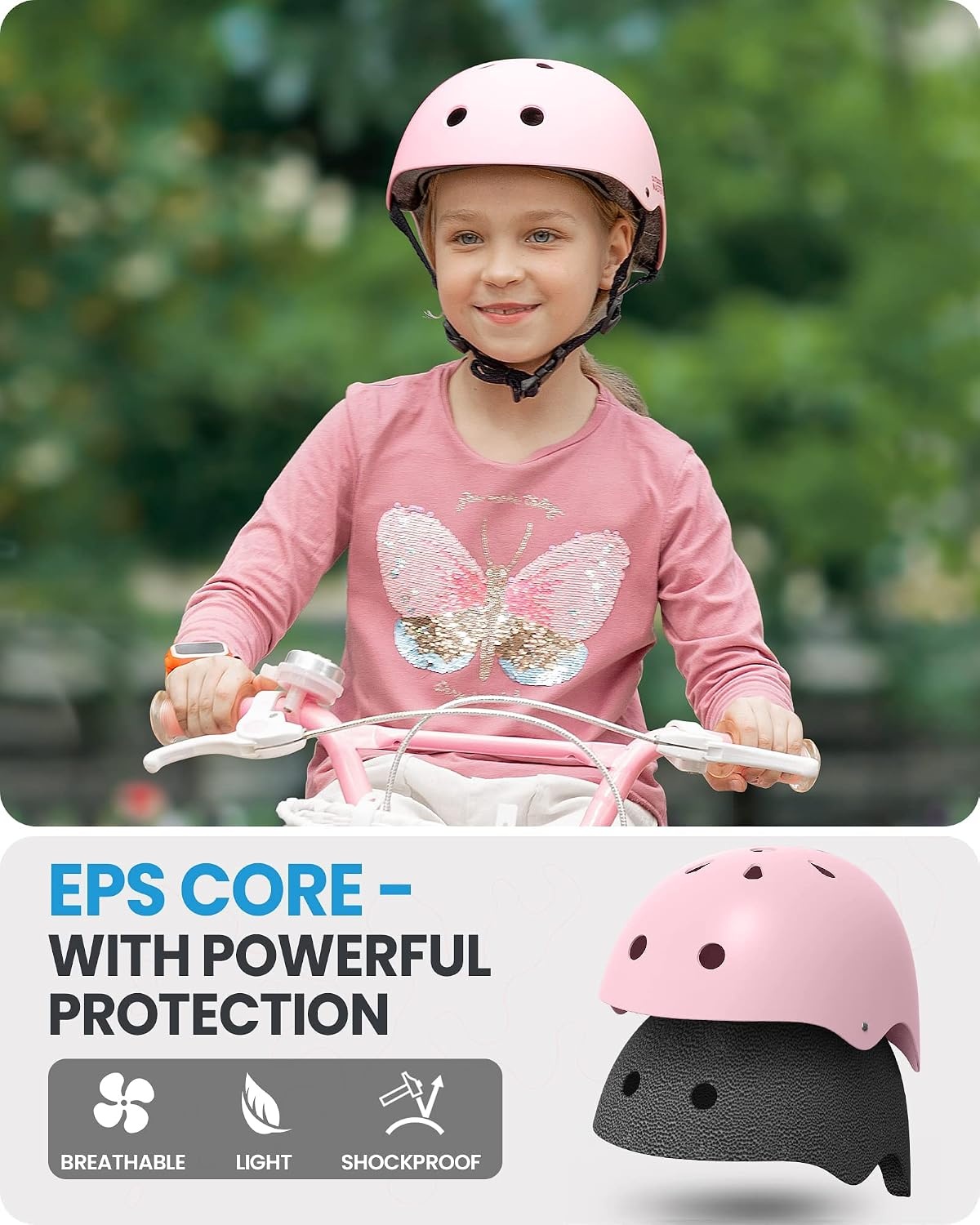 image:imageOutdoorMaster Kids Bike Helmet Adjustable for Cycling amp Skating ABS shell EPS foam Breathable washable liners CPSC certified Adjustable dial amp strap Toddler to youth fitPale Pink