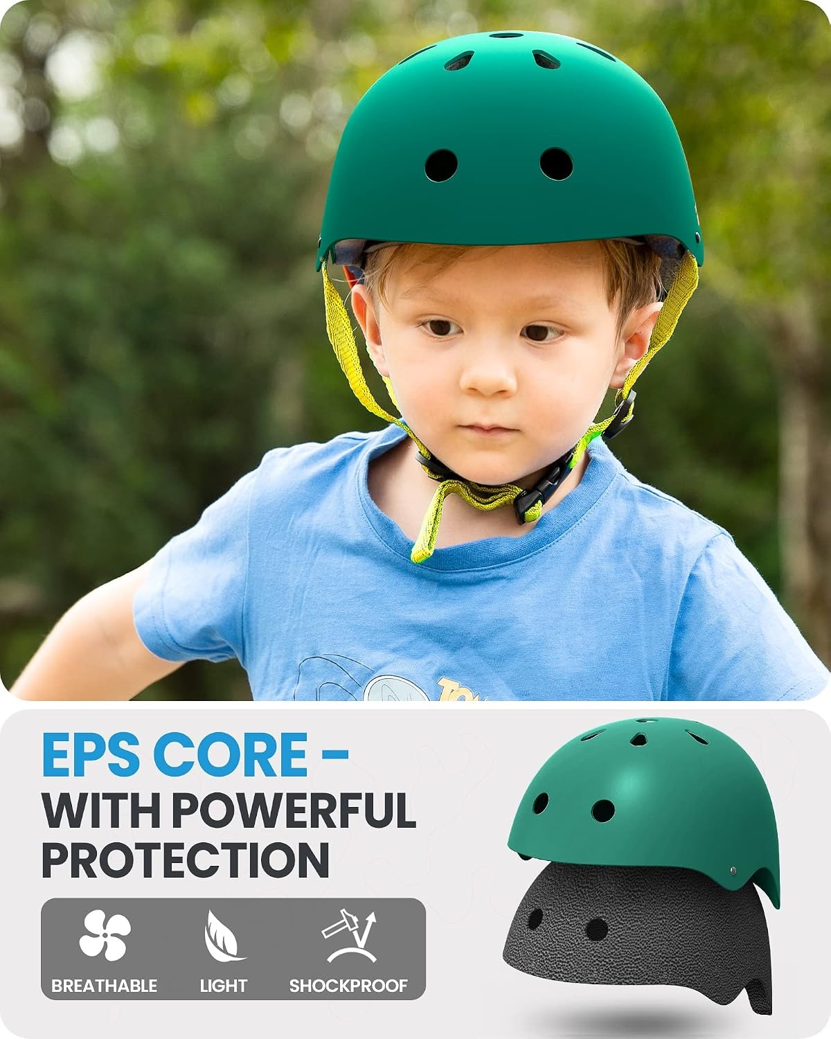 image:imageOutdoorMaster Kids Bike Helmet Adjustable for Cycling amp Skating ABS shell EPS foam Breathable washable liners CPSC certified Adjustable dial amp strap Toddler to youth fitDark Green