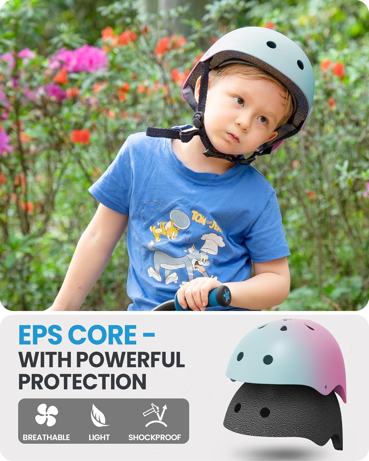 image:imageOutdoorMaster Kids Bike Helmet Adjustable for Cycling amp Skating ABS shell EPS foam Breathable washable liners CPSC certified Adjustable dial amp strap Toddler to youth fitBlue Pink