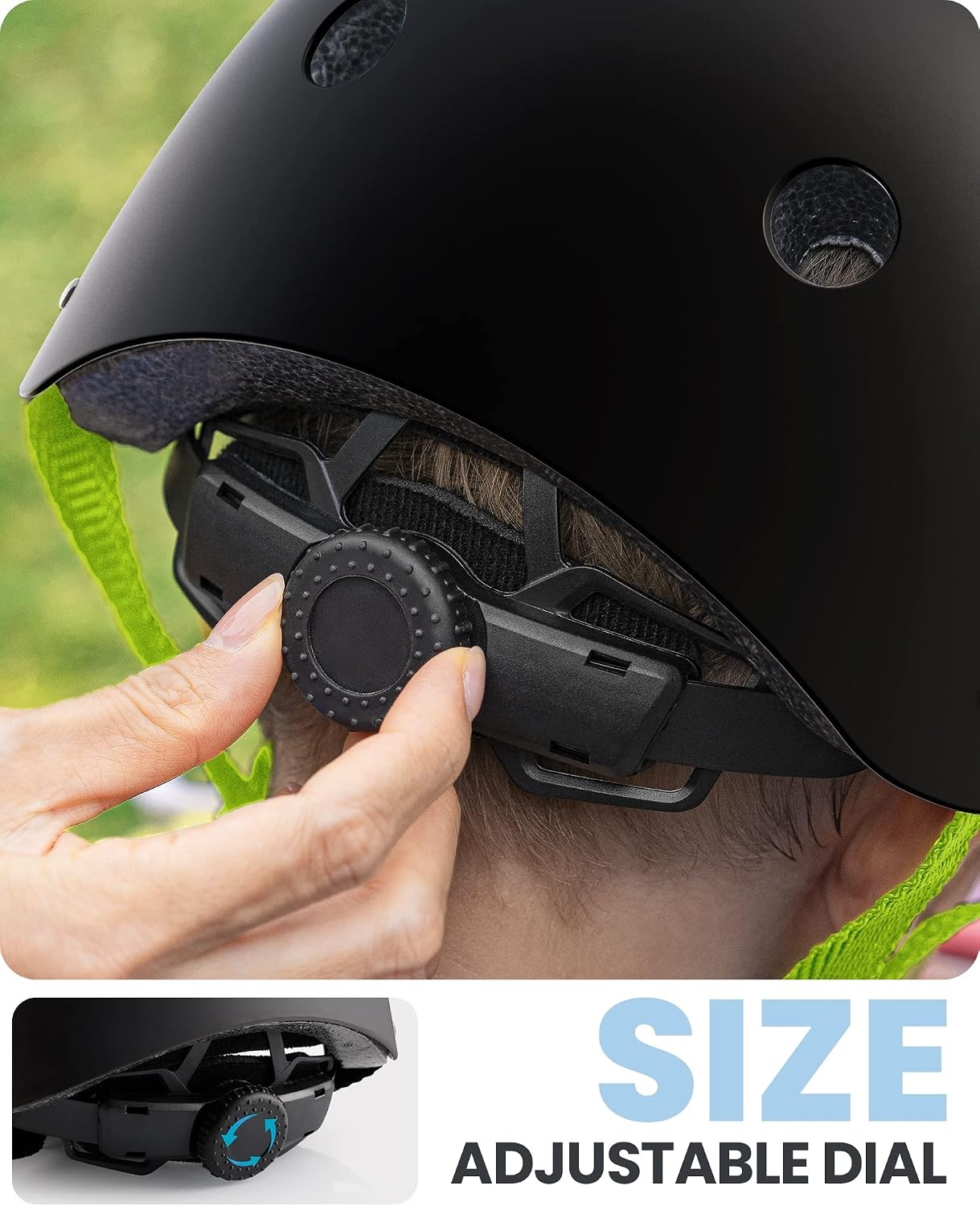 image:imageOutdoorMaster Kids Bike Helmet Adjustable for Cycling amp Skating ABS shell EPS foam Breathable washable liners CPSC certified Adjustable dial amp strap Toddler to youth fitBlackgreen
