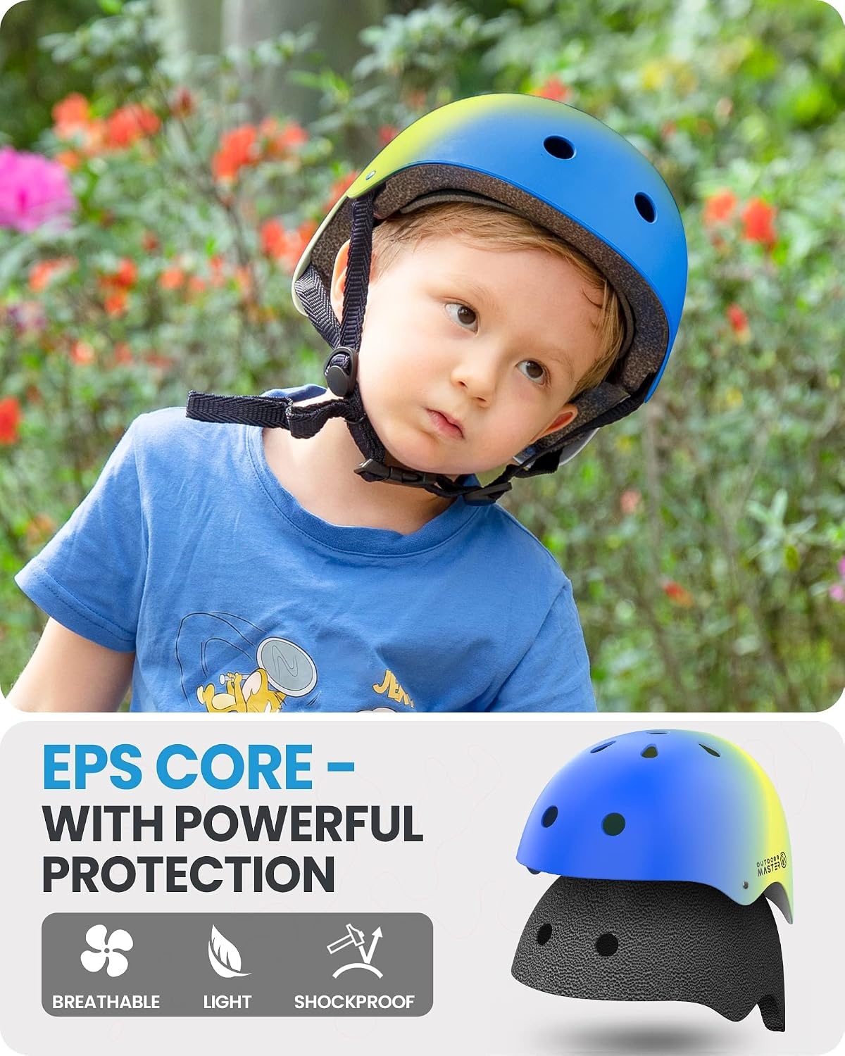 image:imageOutdoorMaster Kids Bike Helmet Adjustable for Cycling amp Skating ABS shell EPS foam Breathable washable liners CPSC certified Adjustable dial amp strap Toddler to youth fitBlue Green Blue