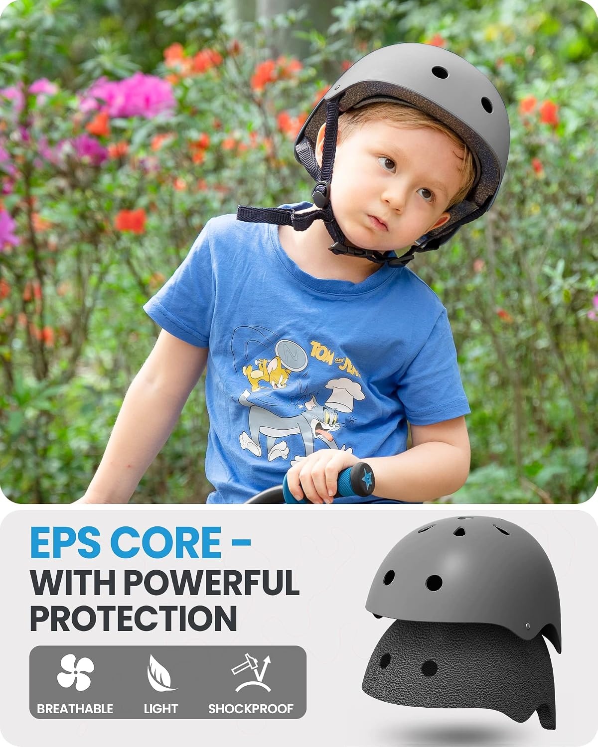 image:imageOutdoorMaster Kids Bike Helmet Adjustable for Cycling amp Skating ABS shell EPS foam Breathable washable liners CPSC certified Adjustable dial amp strap Toddler to youth fitMatte Gray
