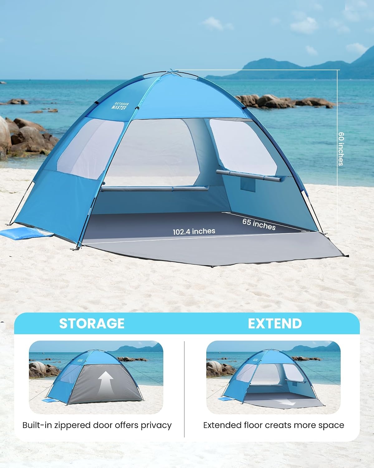image:imageOutdoorMaster Beach Tent for 3468 Person Portable Sun Shade ShelterBlue