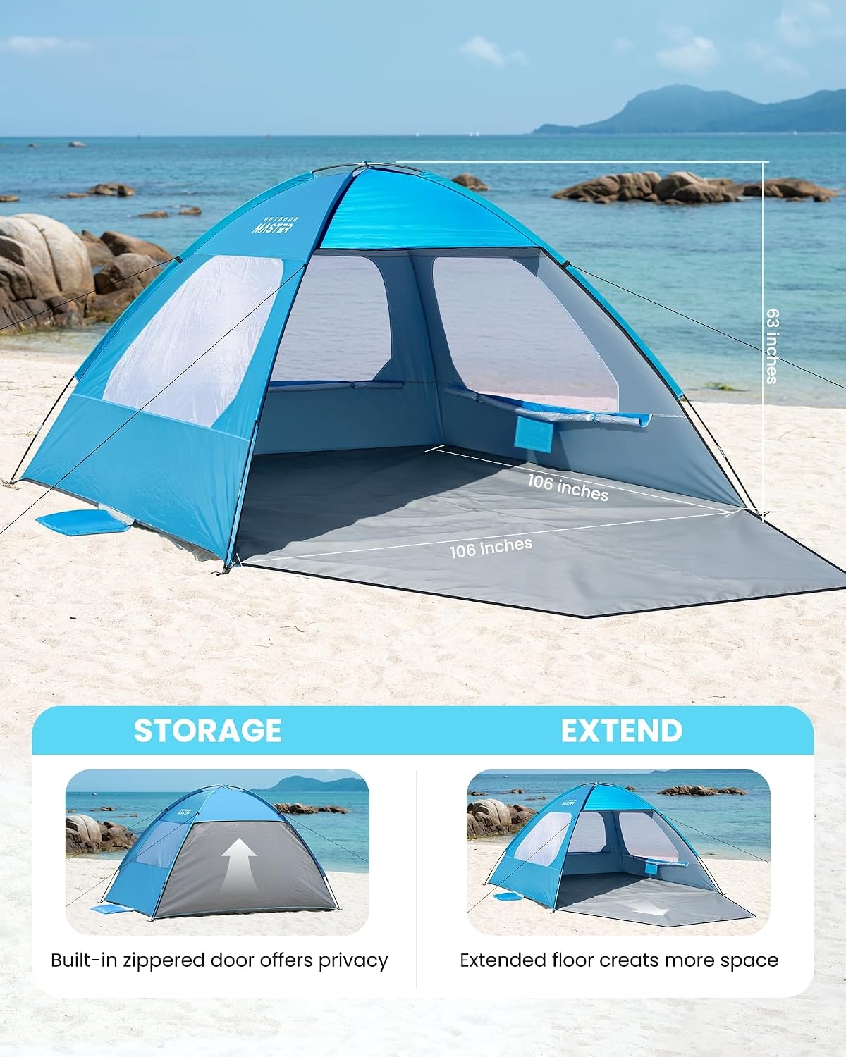 image:imageOutdoorMaster Beach Tent for 3468 Person Portable Sun Shade ShelterBlue