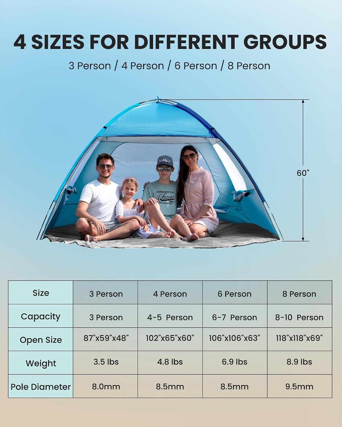 image:imageOutdoorMaster Beach Tent for 3468 Person Portable Sun Shade ShelterBlue