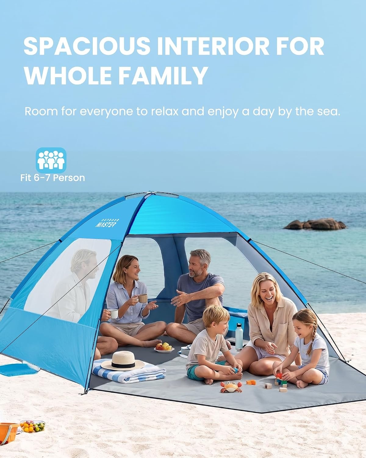 image:imageOutdoorMaster Beach Tent for 3468 Person Portable Sun Shade ShelterBlue