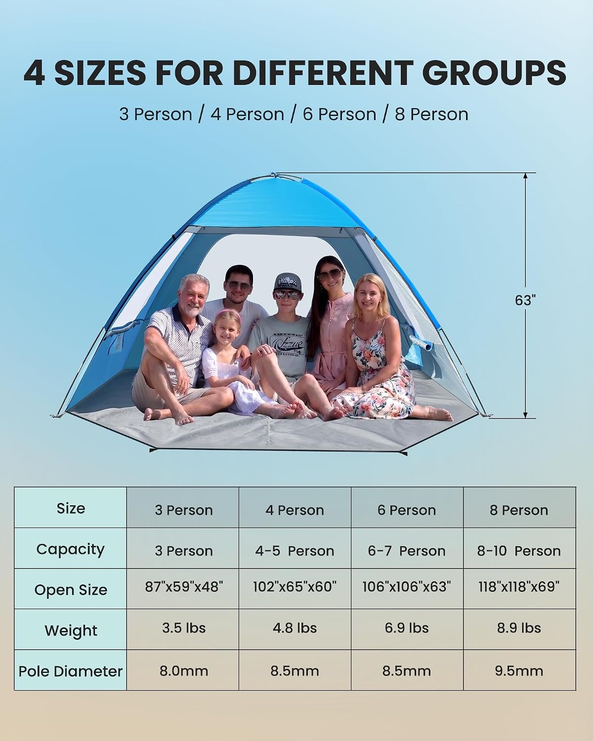 image:imageOutdoorMaster Beach Tent for 3468 Person Portable Sun Shade ShelterBlue