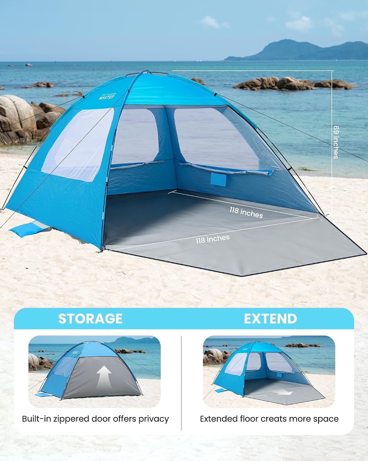 image:imageOutdoorMaster Beach Tent for 3468 Person Portable Sun Shade ShelterBlue