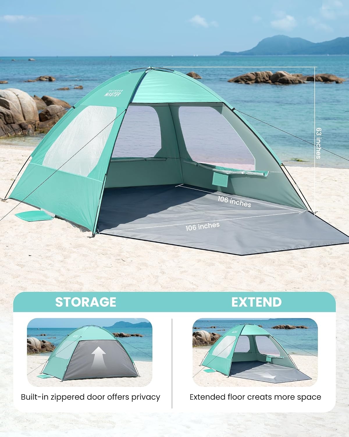 image:imageOutdoorMaster Beach Tent for 3468 Person Portable Sun Shade ShelterGreen