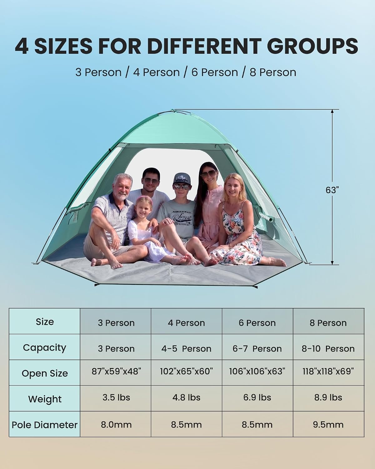 image:imageOutdoorMaster Beach Tent for 3468 Person Portable Sun Shade ShelterGreen