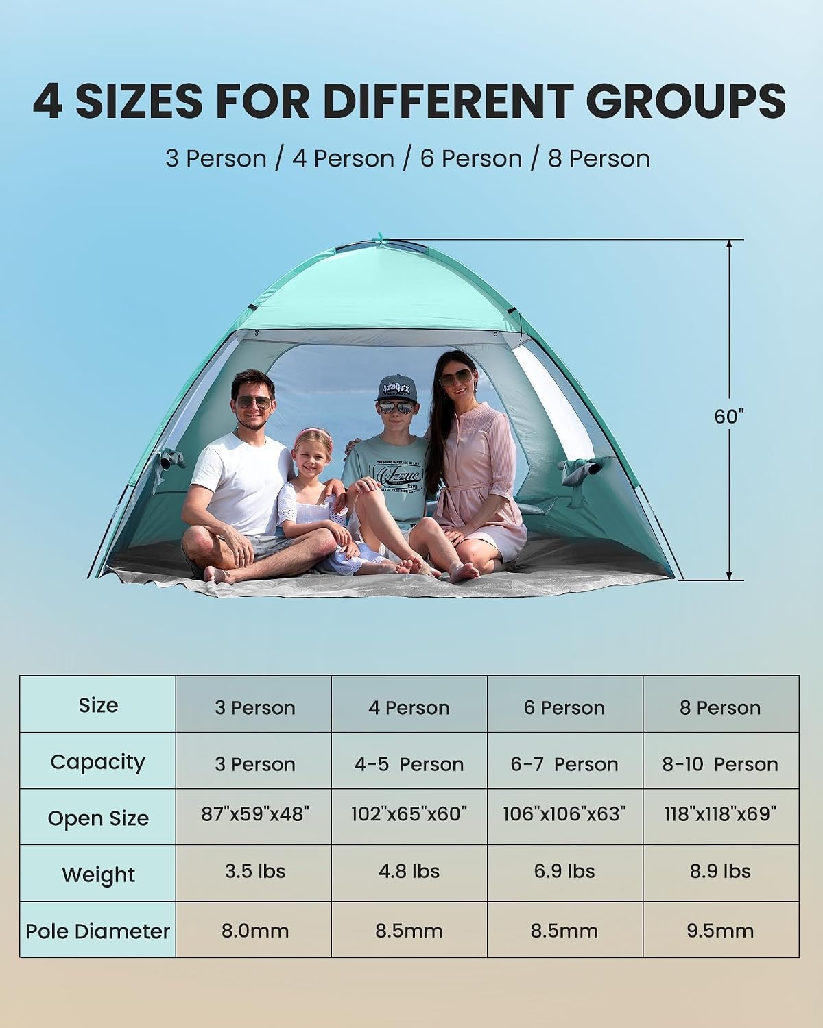 image:imageOutdoorMaster Beach Tent for 3468 Person Portable Sun Shade ShelterGreen