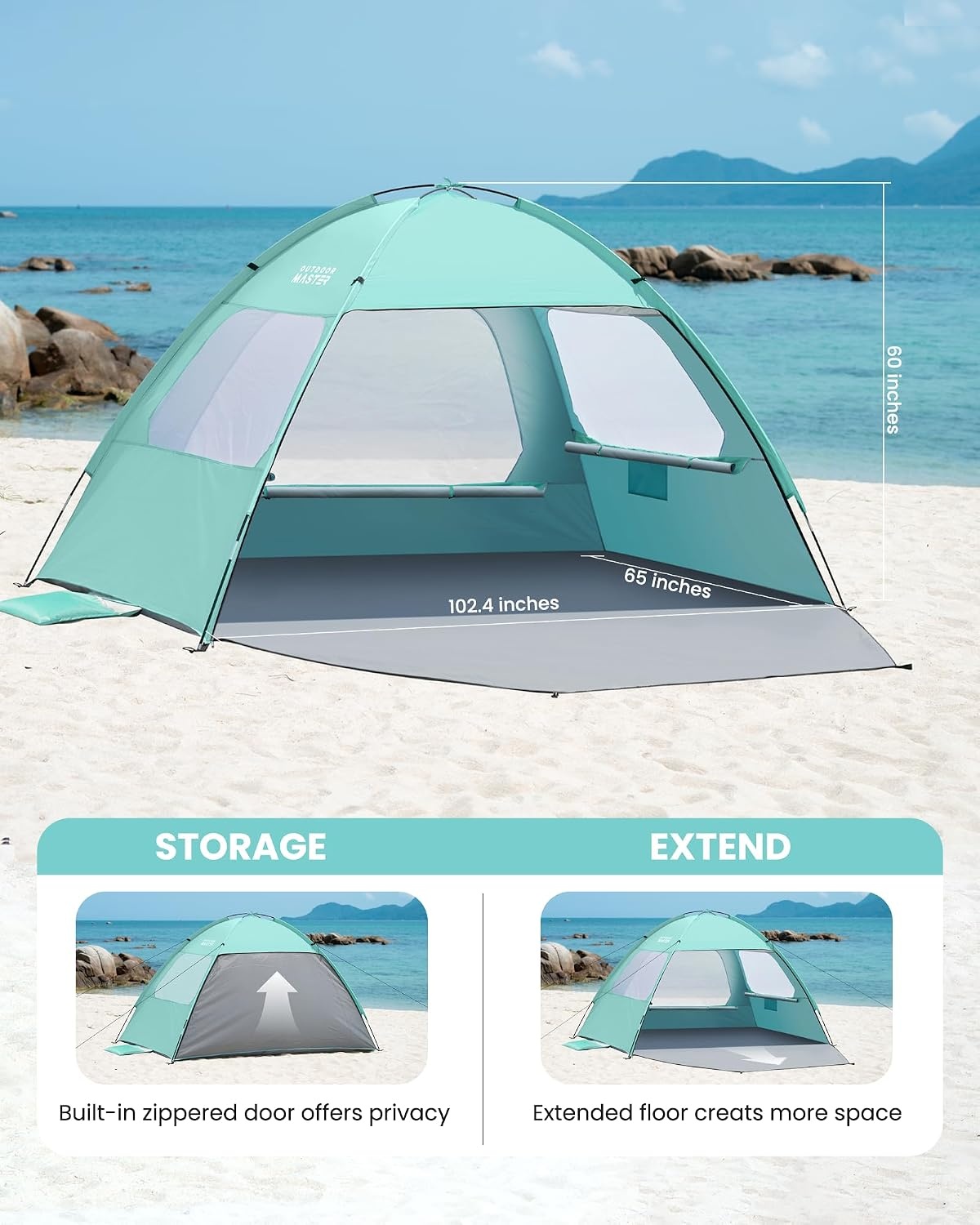 image:imageOutdoorMaster Beach Tent for 3468 Person Portable Sun Shade ShelterGreen