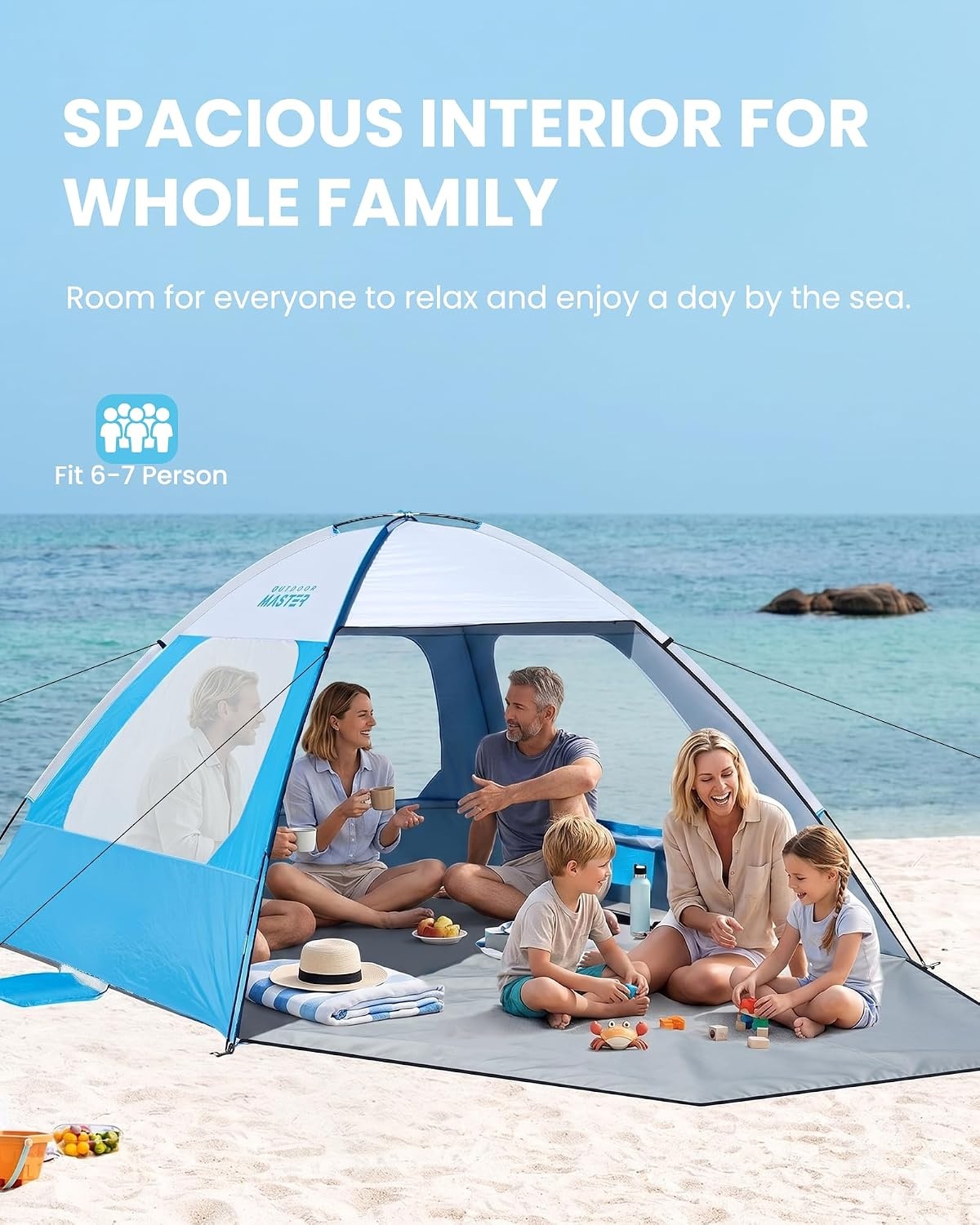image:imageOutdoorMaster Beach Tent for 3468 Person Portable Sun Shade ShelterIcy Blue