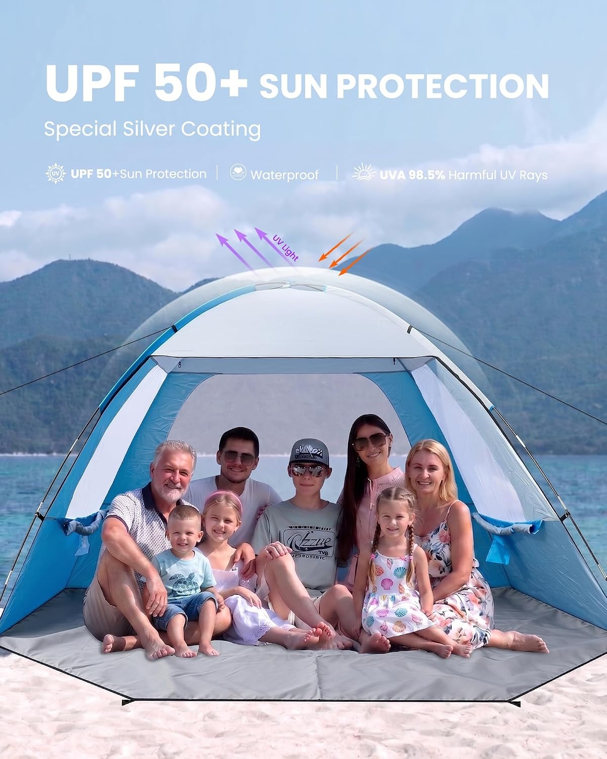 image:imageOutdoorMaster Beach Tent for 3468 Person Portable Sun Shade ShelterIcy Blue