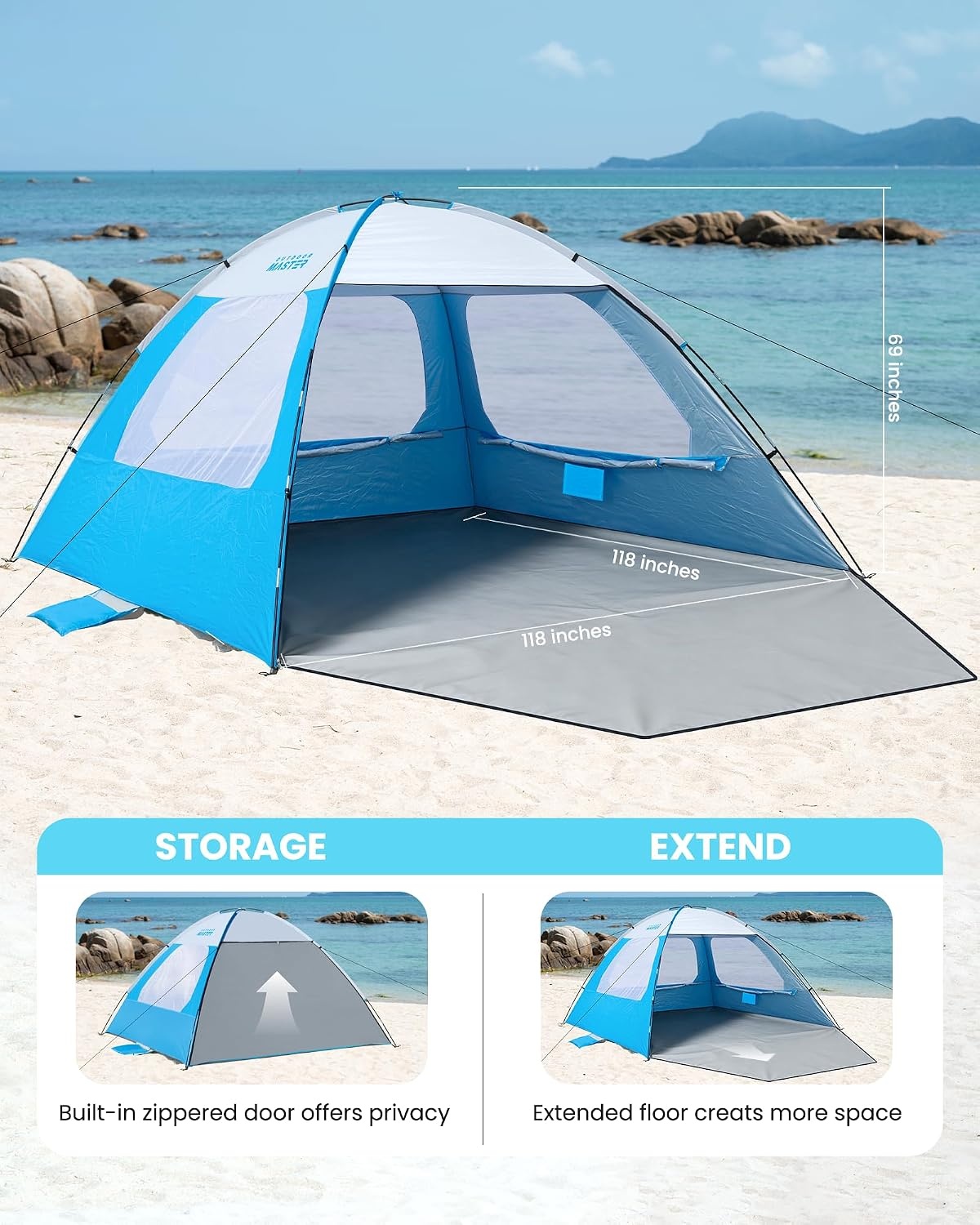 image:imageOutdoorMaster Beach Tent for 3468 Person Portable Sun Shade ShelterIcy Blue