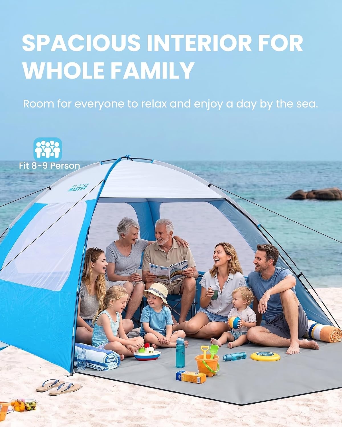 image:imageOutdoorMaster Beach Tent for 3468 Person Portable Sun Shade ShelterIcy Blue