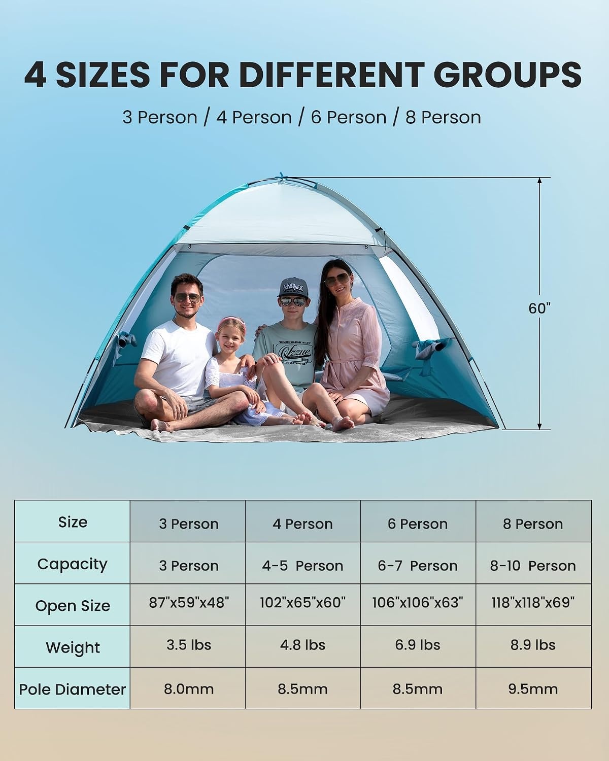 image:imageOutdoorMaster Beach Tent for 3468 Person Portable Sun Shade ShelterOlive Green