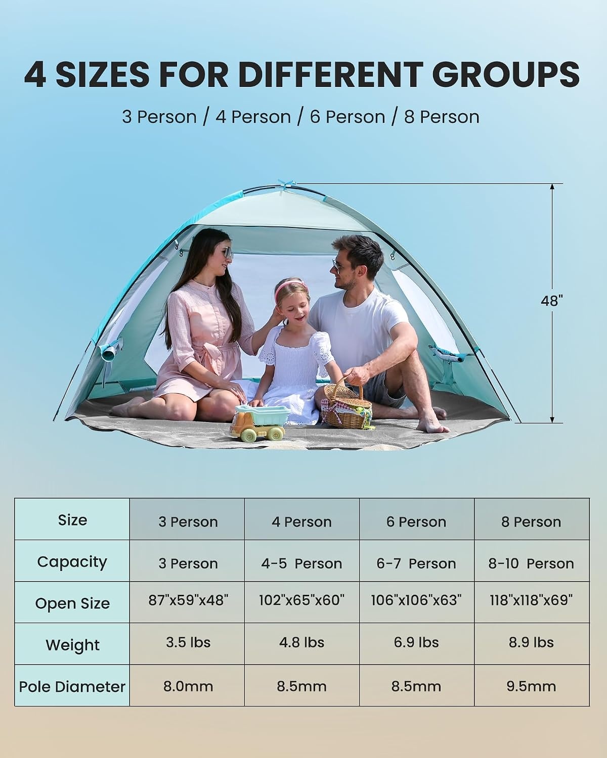 image:imageOutdoorMaster Beach Tent for 3468 Person Portable Sun Shade ShelterOlive Green