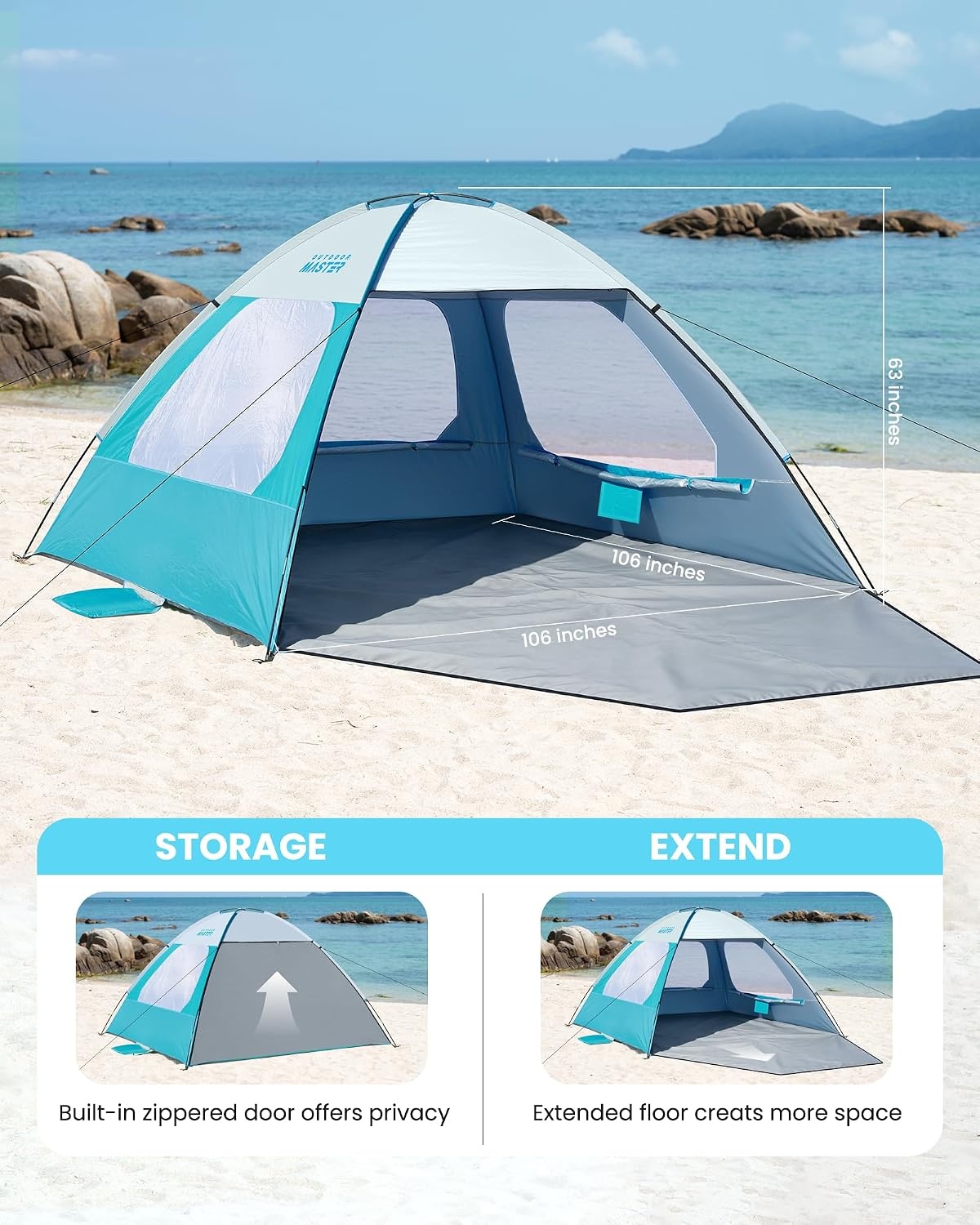 image:imageOutdoorMaster Beach Tent for 3468 Person Portable Sun Shade ShelterOlive Green