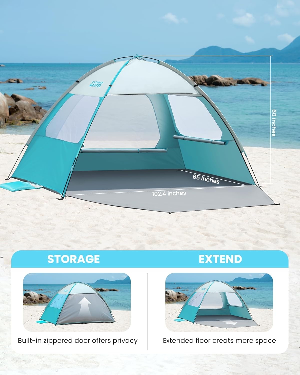 image:imageOutdoorMaster Beach Tent for 3468 Person Portable Sun Shade ShelterOlive Green