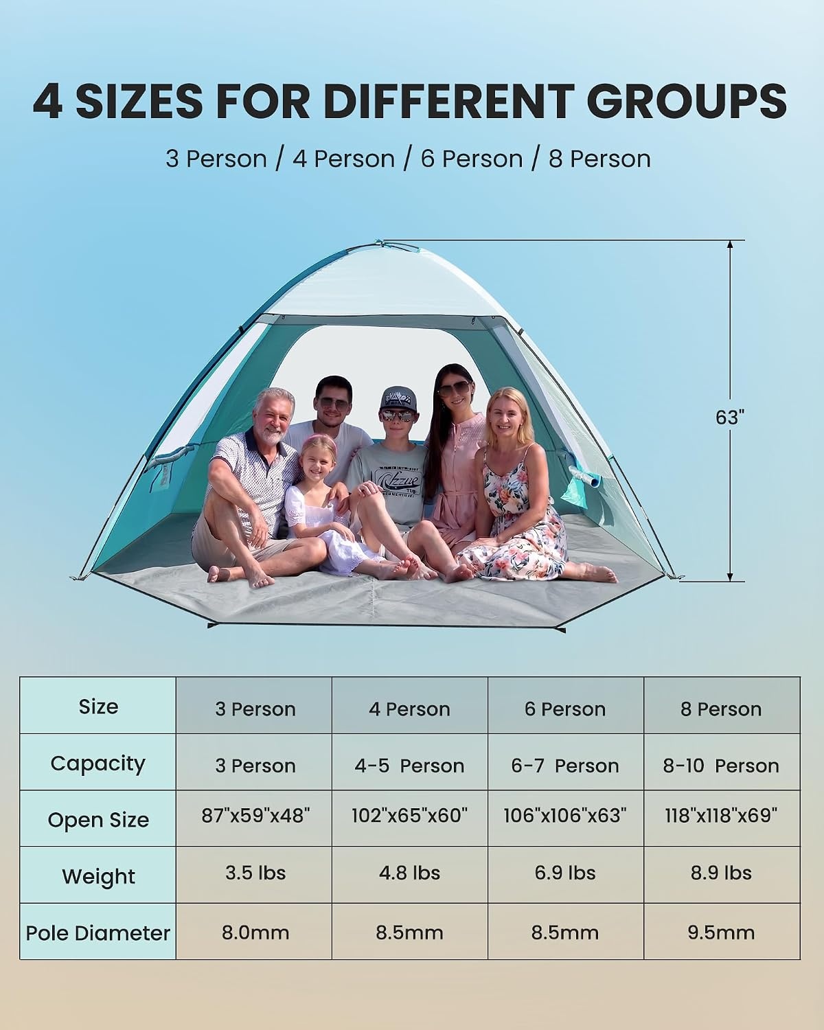 image:imageOutdoorMaster Beach Tent for 3468 Person Portable Sun Shade ShelterOlive Green