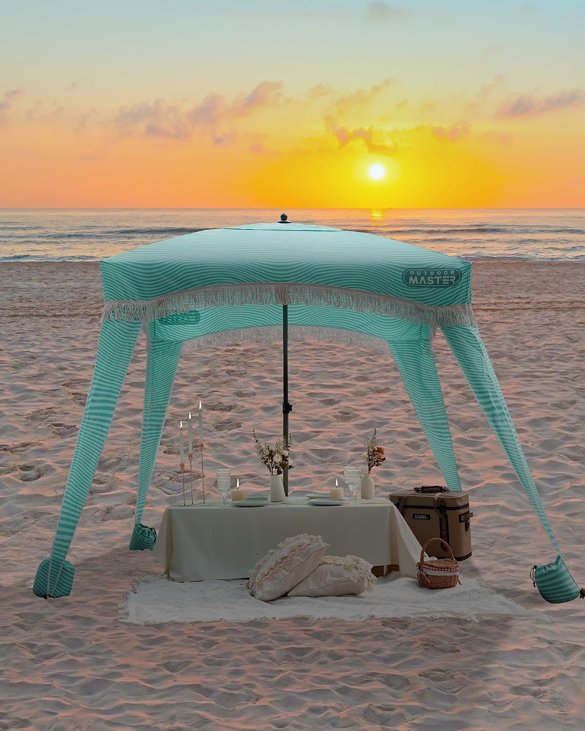 image:imageOutdoorMaster Beach Cabana with Fringes 6 x 6 Beach Canopy for SandLight Greena