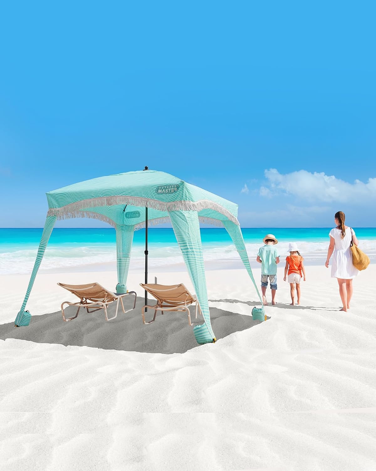 image:imageOutdoorMaster Beach Cabana with Fringes 6 x 6 Beach Canopy for SandLight Greena