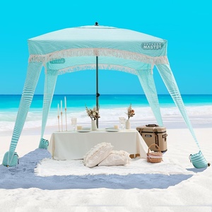 OutdoorMaster Beach Cabana with Fringes, 6′ x 6′ Beach Canopy for Sand(Stripes)